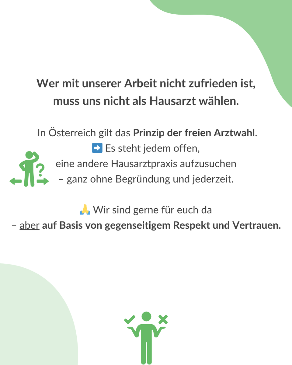 Hinweis zur freien Arztwahl: Wer mit unserer Arbeit unzufrieden ist, kann jederzeit eine andere Hausarztpraxis wählen.