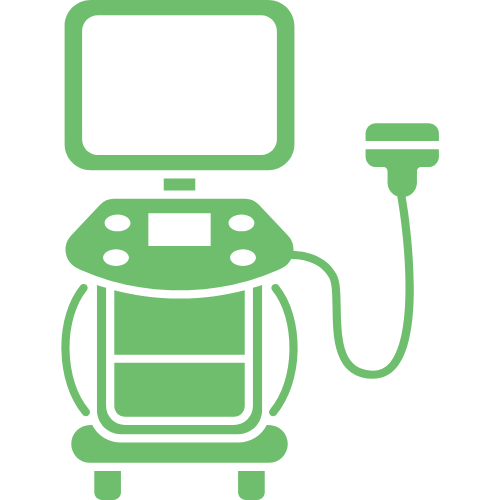 Ultraschallgerät mit Monitor und Schallkopf – Symbol für die Ultraschalluntersuchung